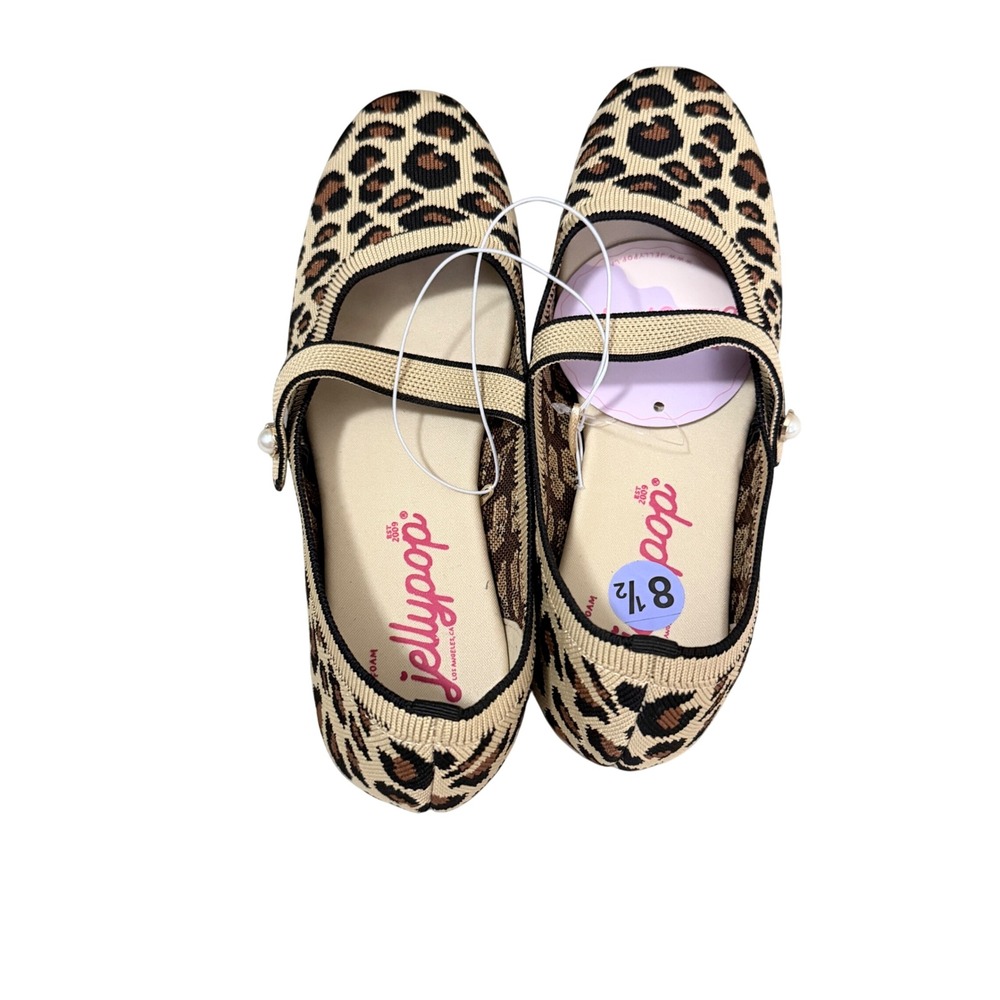 Jellypop Juni Mary Jane Flats Leopard Knitted Memory Foam Woman's 8.5 Tan Brown